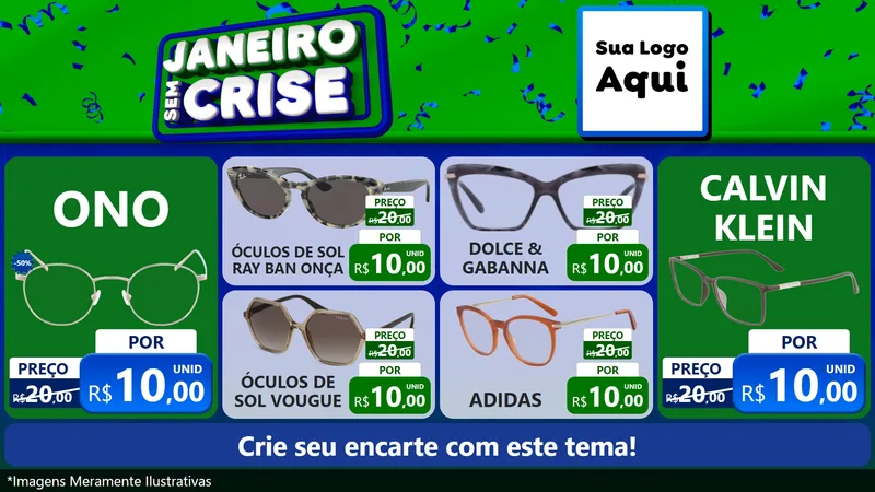 Modelo de TV para TV Horizontal com o tema Janeiro Sem Crise para Óticas