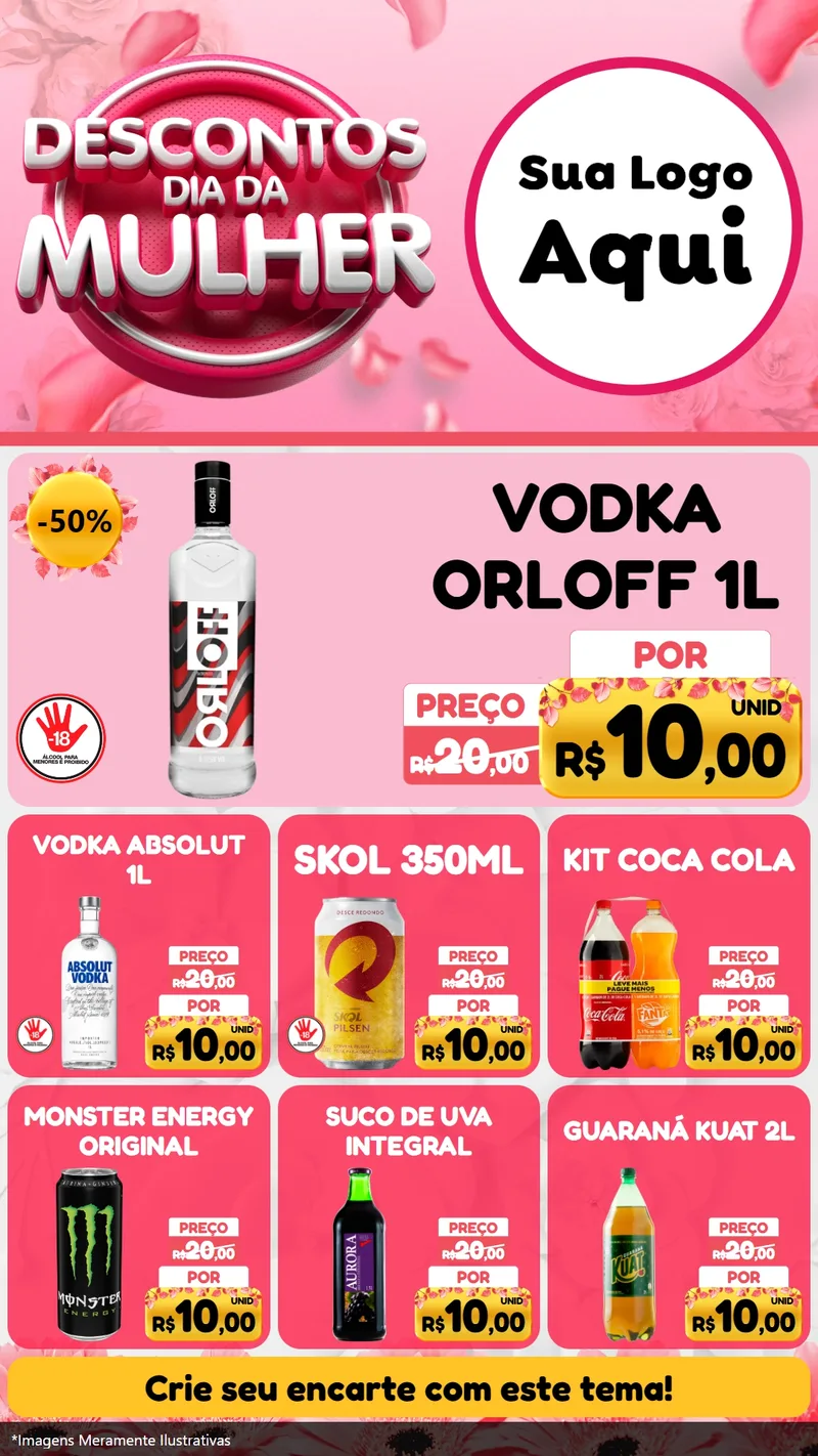 Modelo de Rede Social para Stories com o tema Descontos Dia da Mulher para Distribuidora de bebidas