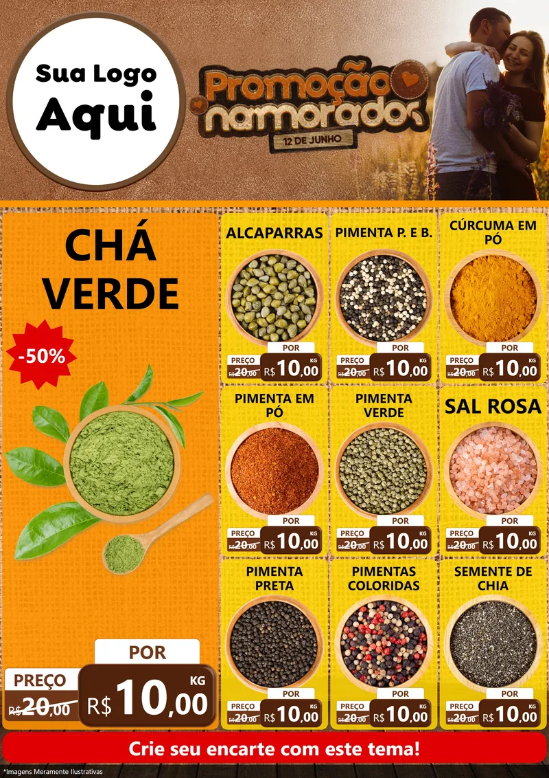 Modelo de Encarte para Encarte A4 Vertical com o tema Promoção Namorados para Produtos Naturais