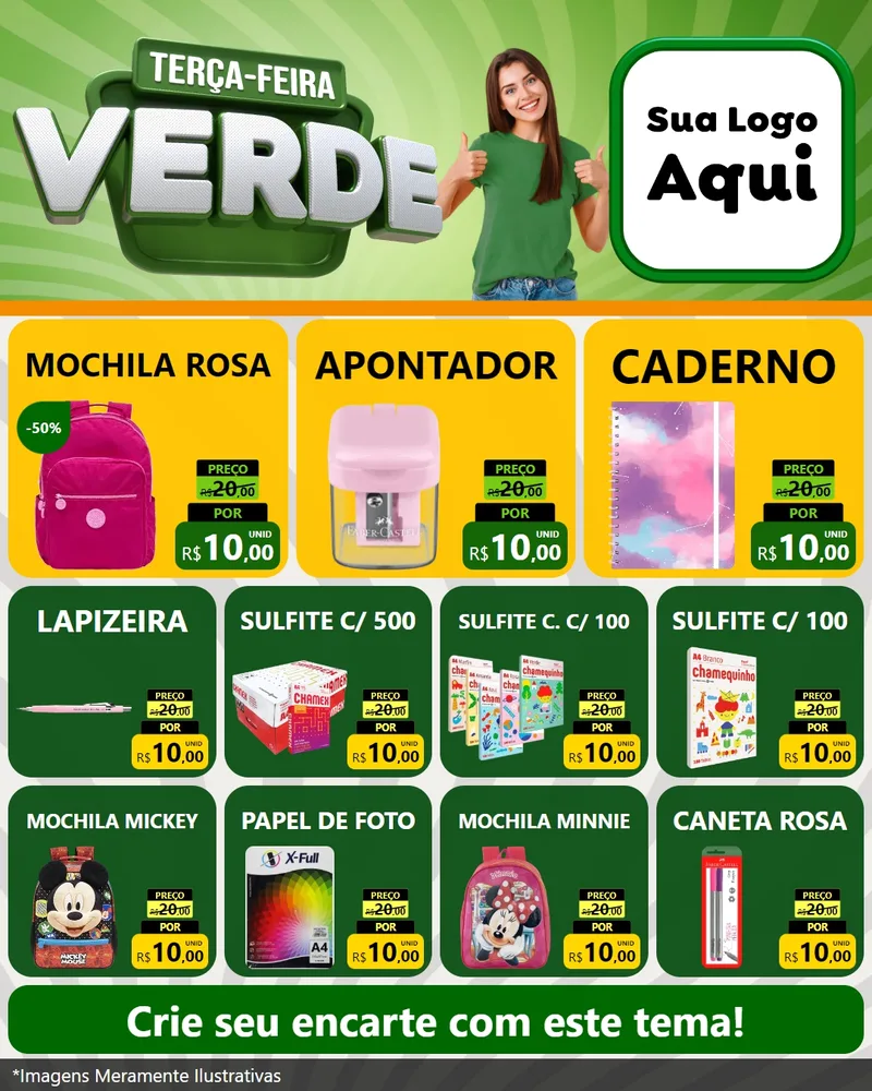 Modelo de Rede Social para Feed Instagram com o tema Terça - Feira Verde para Papelaria