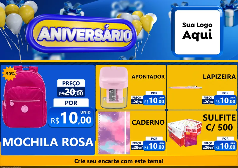 Modelo de Encarte para Encarte A4 Horizontal com o tema Aniversário para Papelaria