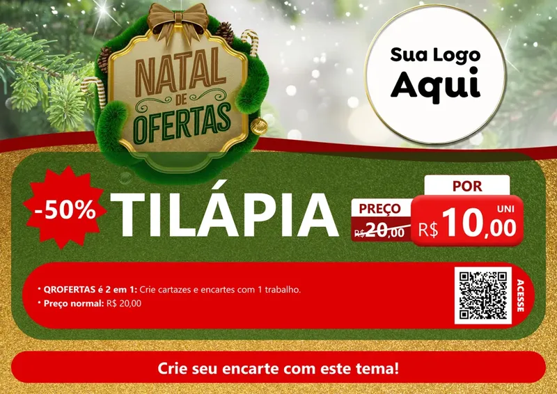 Modelo de Cartaz para Cartaz A4 Horizontal com o tema Ofertas de Natal para Peixaria