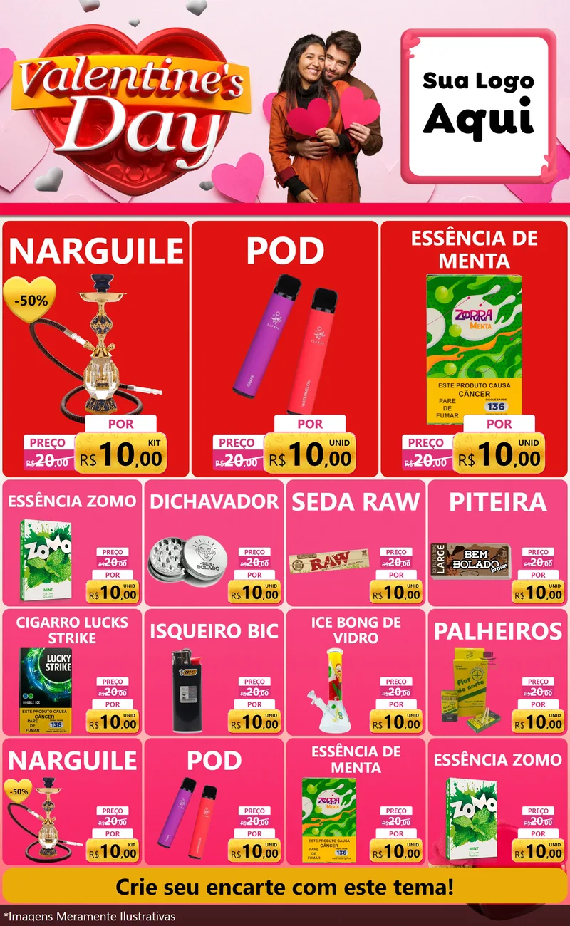 Modelo de Encarte para Encarte Grande com o tema Valentine's Day para Tabacaria