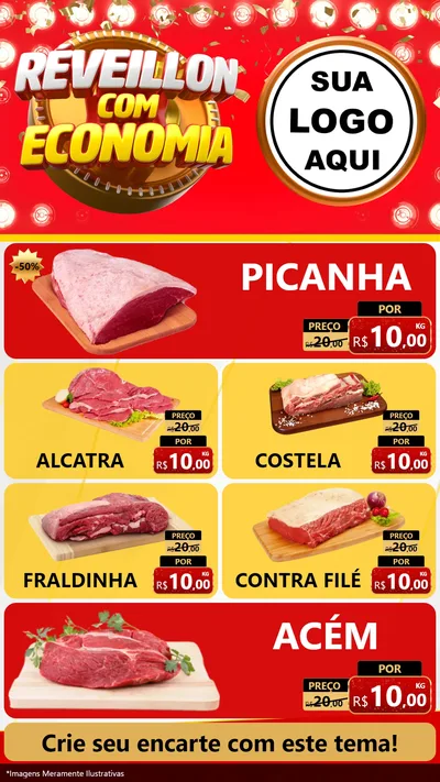 Modelo de TV para TV Vertical com o tema Réveillon com Economia para Açougue