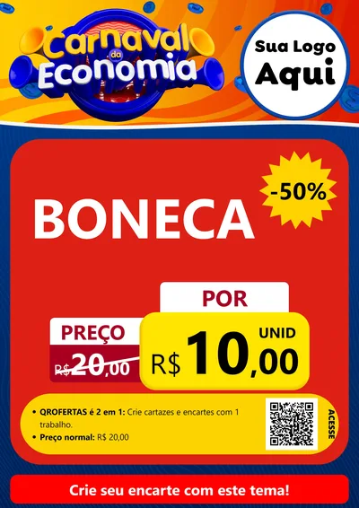 Modelo de Cartaz para Cartaz A4 Vertical com o tema Carnaval da Economia para Brinquedos