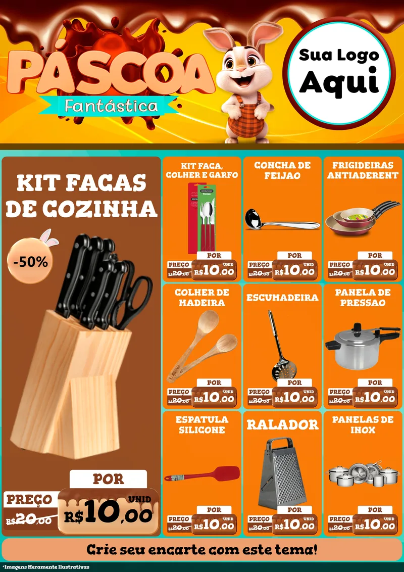 Modelo de Encarte para Encarte A4 Vertical com o tema Páscoa Fantástica para Utilidades Domésticas