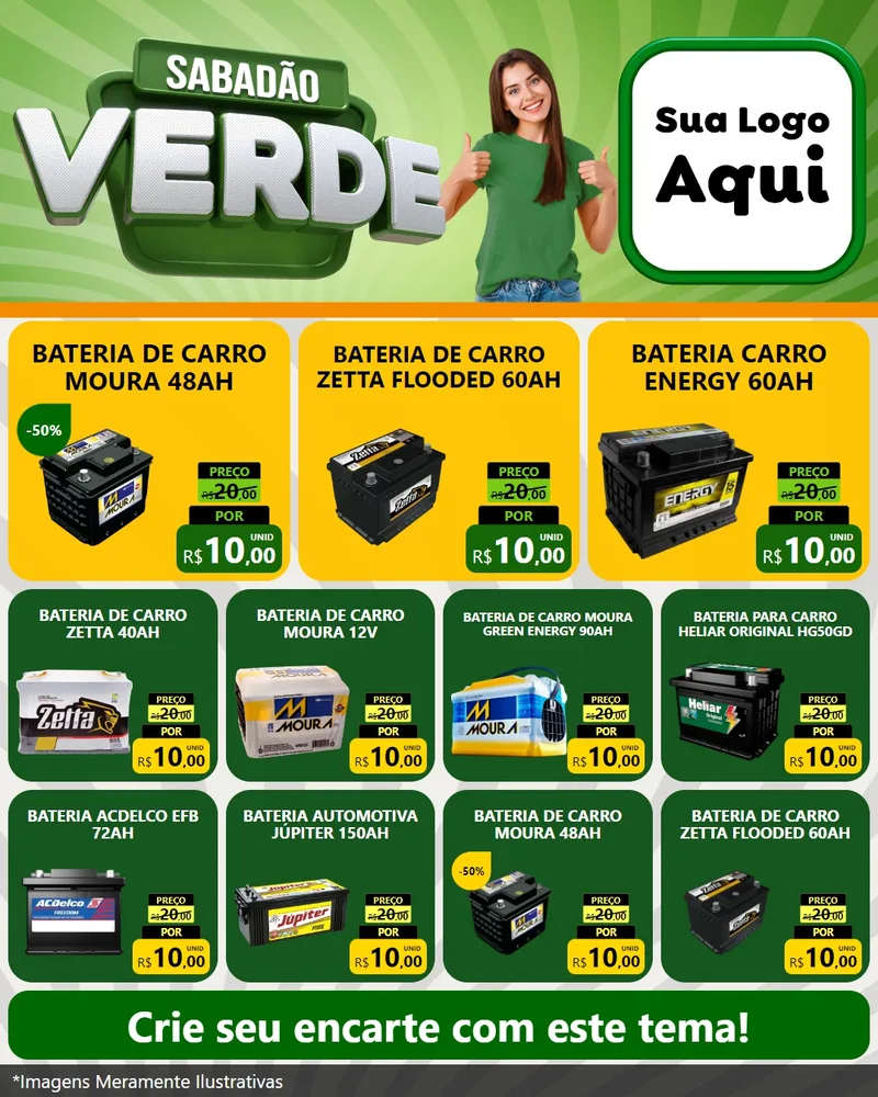 Modelo de Rede Social para Feed Instagram com o tema Sabadão Verde para Baterias Elétricas
