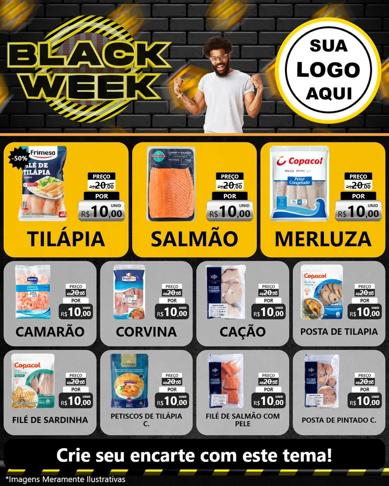 Modelo de Rede Social para Feed Instagram com o tema Black Week para Peixaria