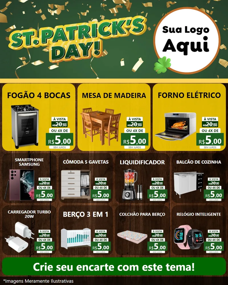 Modelo de Rede Social para Feed Instagram com o tema St Patriks Day para Móveis e Eletro