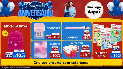 Modelo de TV para TV Horizontal com o tema Promoção de Aniversário para Papelaria