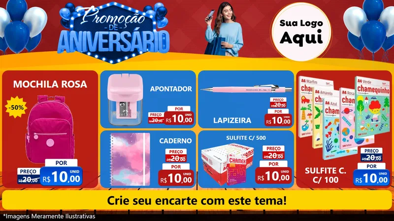 Modelo de TV para TV Horizontal com o tema Promoção de Aniversário para Papelaria