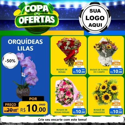 Modelo de Rede Social para Feed Facebook com o tema Copa de Ofertas para Floricultura e jardim