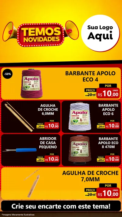 Modelo de TV para TV Vertical com o tema Temos Novidades para Armarinho e Aviamentos