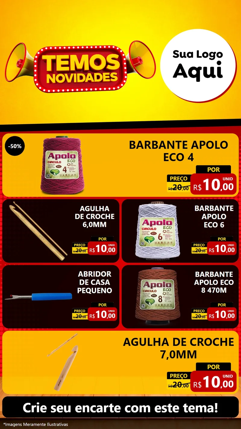 Modelo de TV para TV Vertical com o tema Temos Novidades para Armarinho e Aviamentos