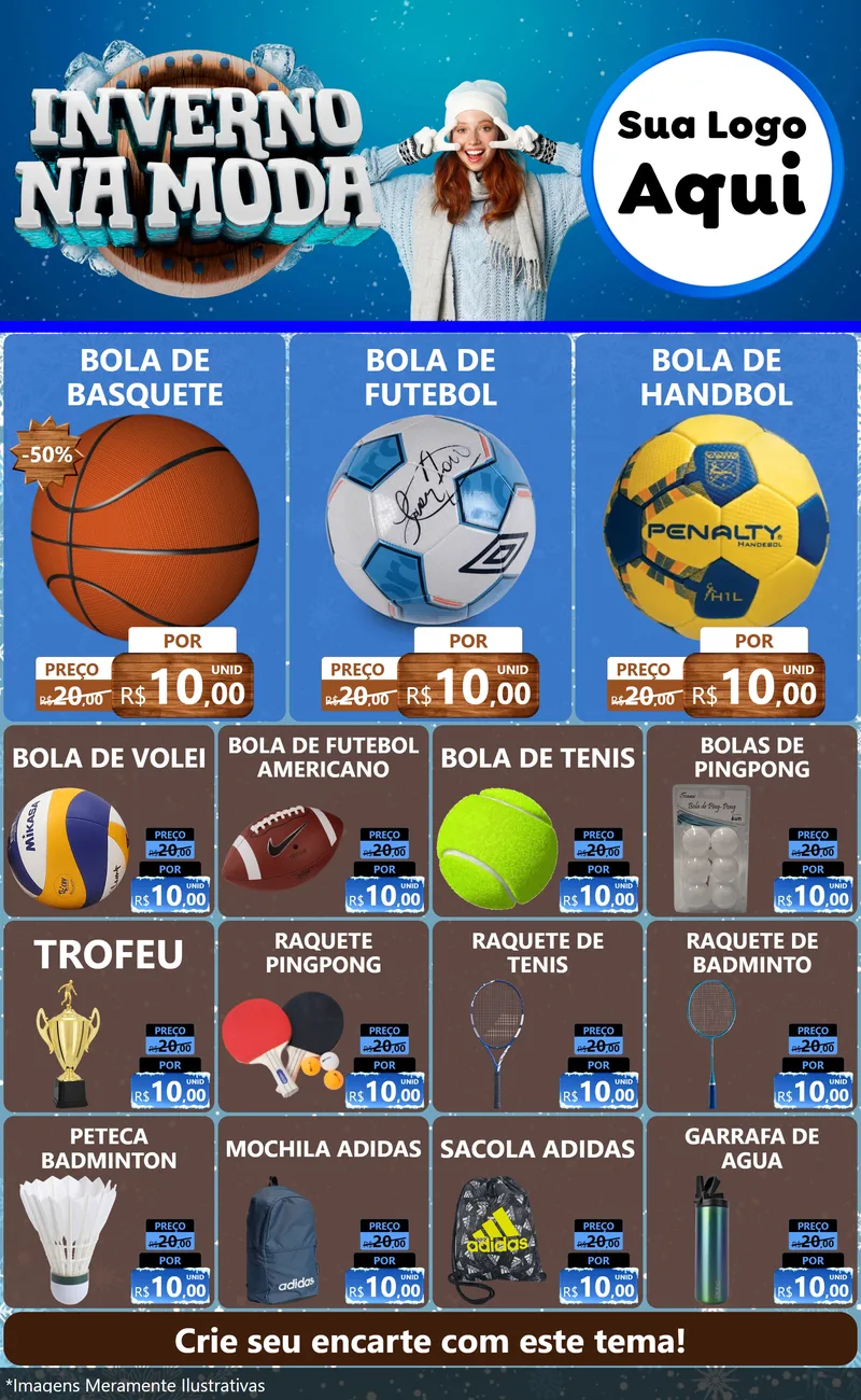 Modelo de Encarte para Encarte Grande com o tema Inverno na Moda para Artigos Esportivos