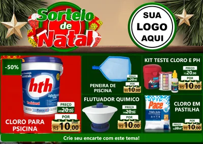 Modelo de Encarte para Encarte A4 Horizontal com o tema Sorteio de Natal para Produtos para Piscina