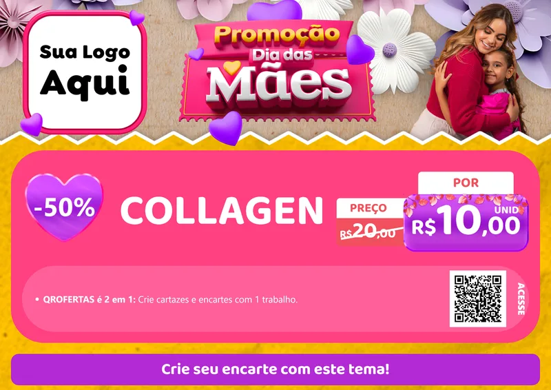 Modelo de Cartaz para Cartaz A4 Horizontal com o tema Promoção Dia das Mães para Suplementos alimentares