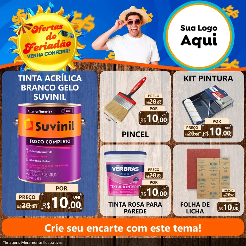 Modelo de Rede Social para Feed Facebook com o tema Ofertas do Feriadão para Tintas e Ferramentas