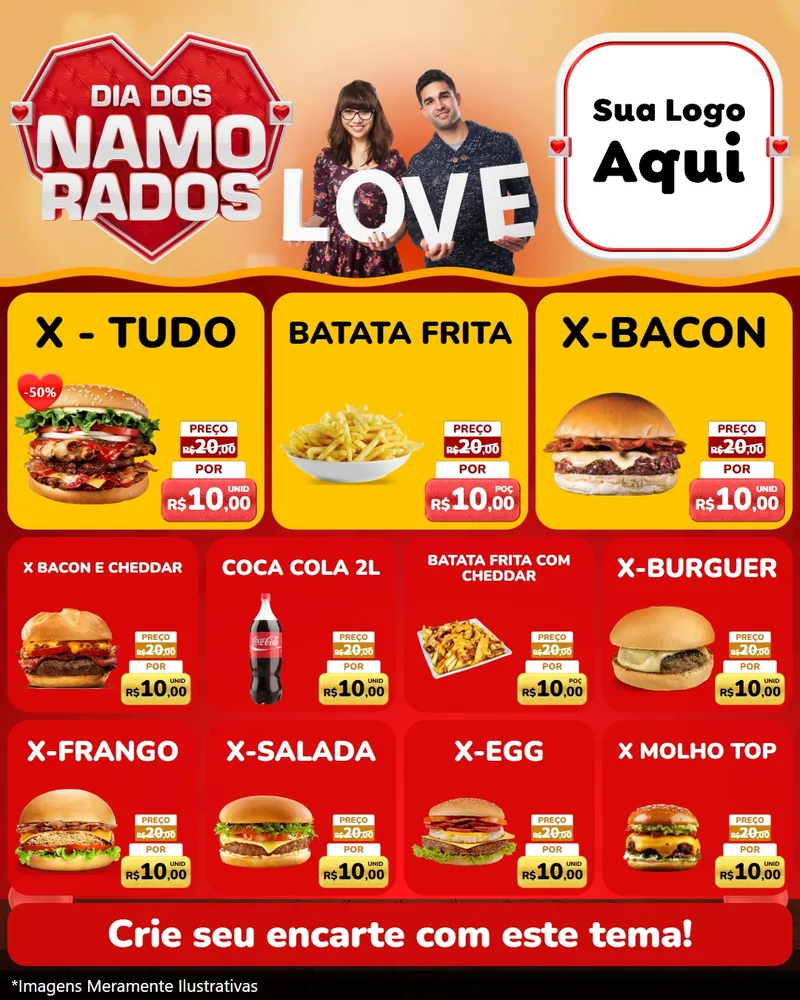 Modelo de Rede Social para Feed Instagram com o tema Dia dos Namorados para Hamburgueria