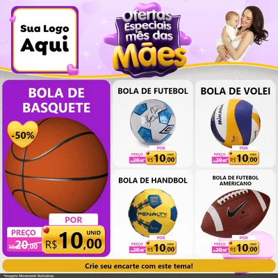 Modelo de Rede Social para Feed Facebook com o tema Ofertas Especiais - Mês das Mães para Artigos Esportivos