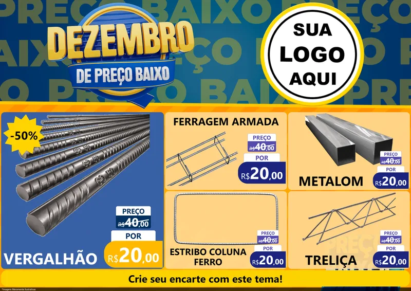 Modelo de Encarte para Encarte A4 Horizontal com o tema Dezembro de Preço Baixo para Ferragens