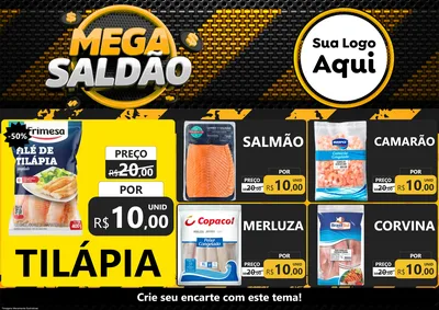 Modelo de Encarte para Encarte A4 Horizontal com o tema Mega Saldão para Peixaria