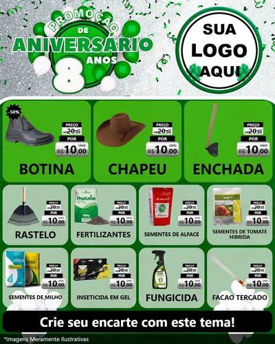 Modelo de Rede Social para Feed Instagram com o tema Promoção de Aniversário - 8 Anos para Agropecuária