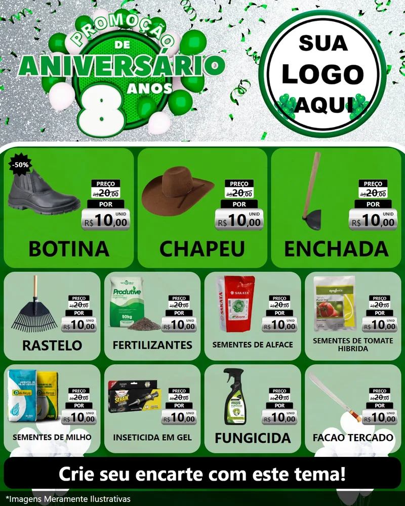 Modelo de Rede Social para Feed Instagram com o tema Promoção de Aniversário - 8 Anos para Agropecuária