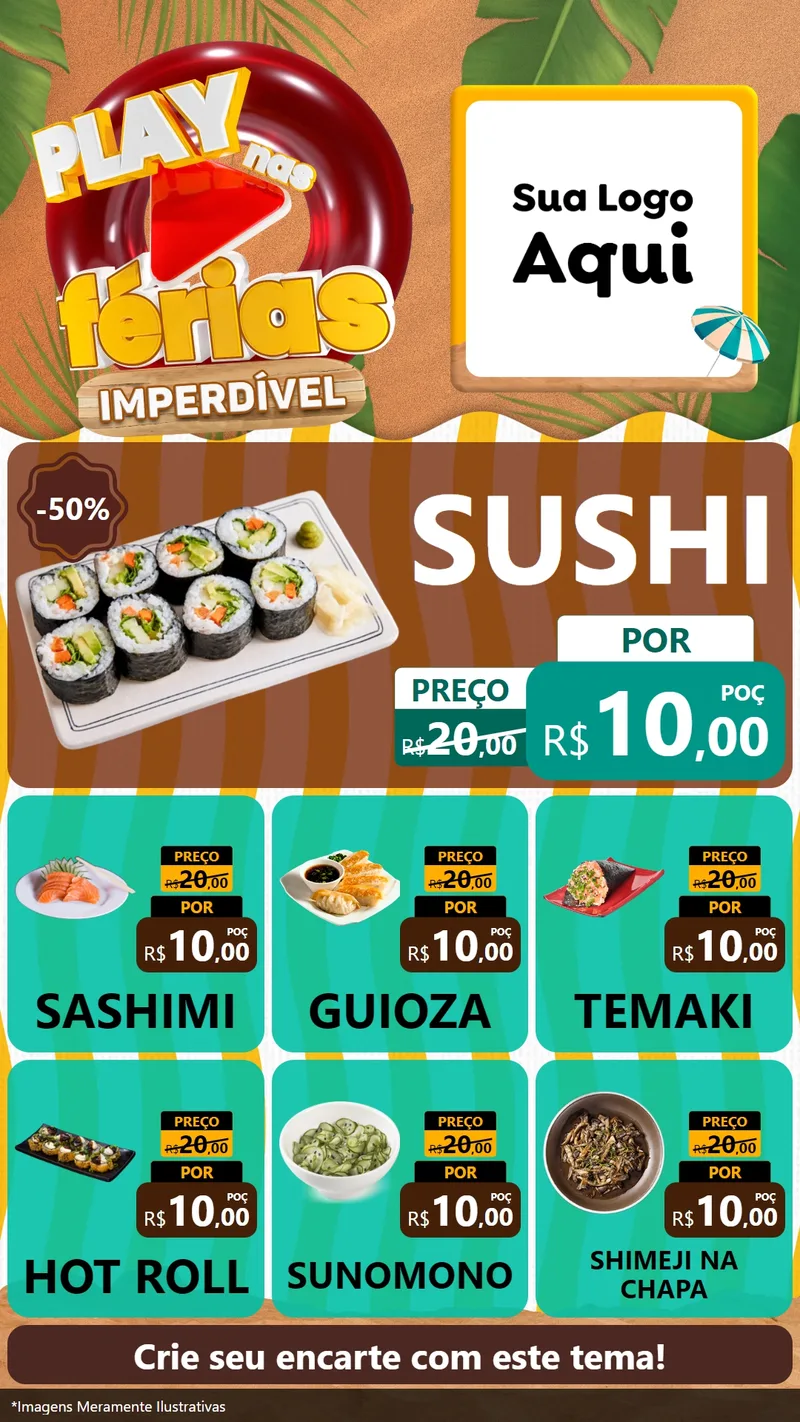 Modelo de Rede Social para Stories com o tema Play Nas Férias Imperdível para Comida japonesa