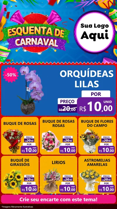 Modelo de Rede Social para Stories com o tema Esquenta de Carnaval para Floricultura e jardim