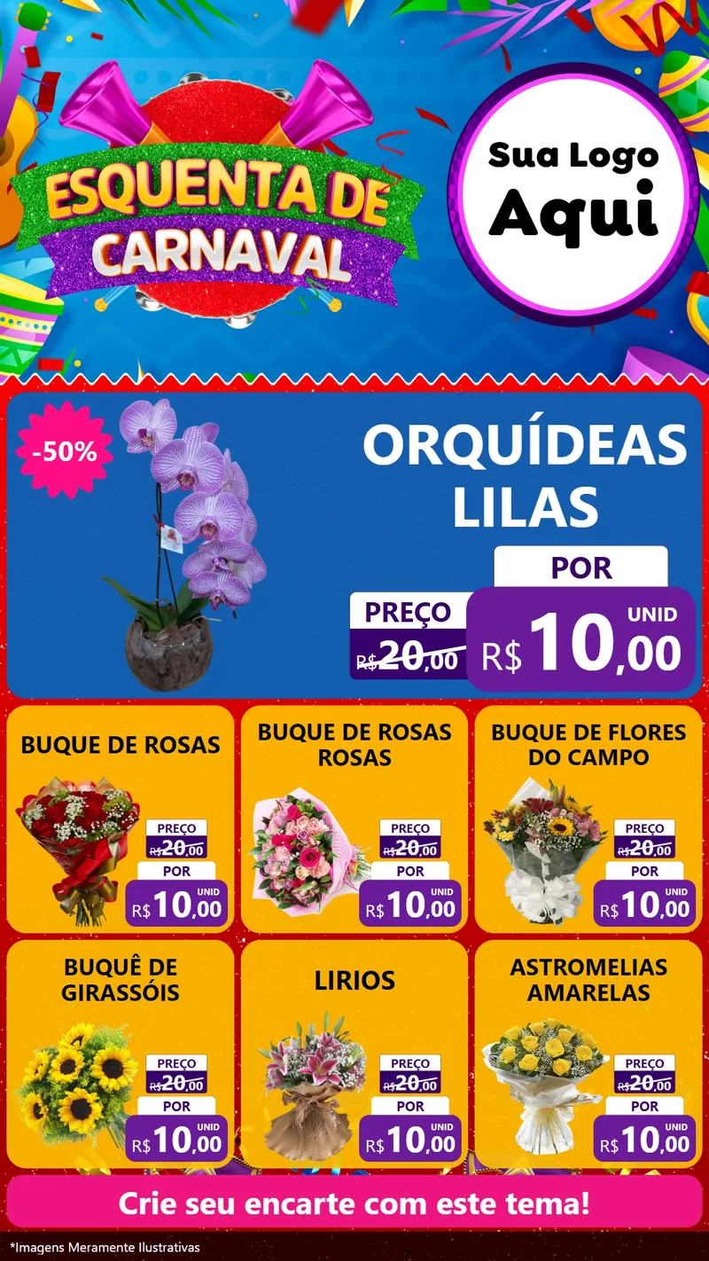 Modelo de Rede Social para Stories com o tema Esquenta de Carnaval para Floricultura e jardim