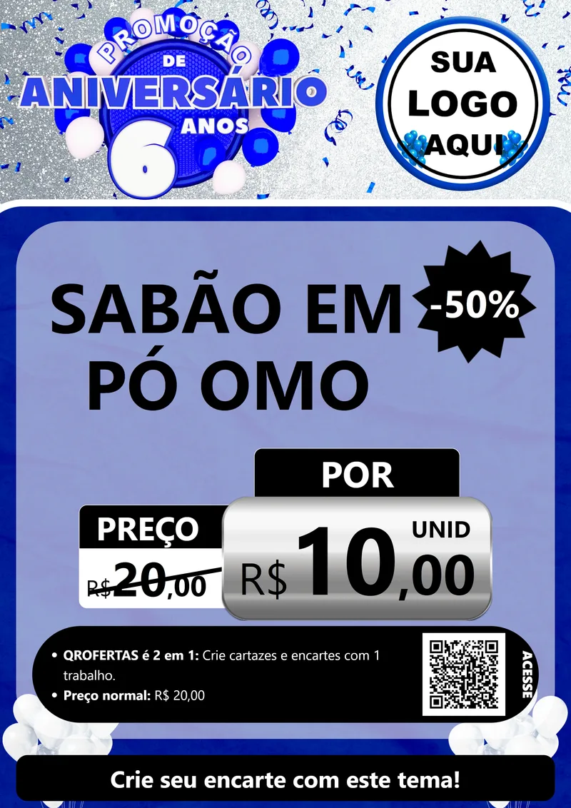 Modelo de Cartaz para Cartaz A4 Vertical com o tema Promoção de Aniversário - 6 Anos para Produtos de Limpeza