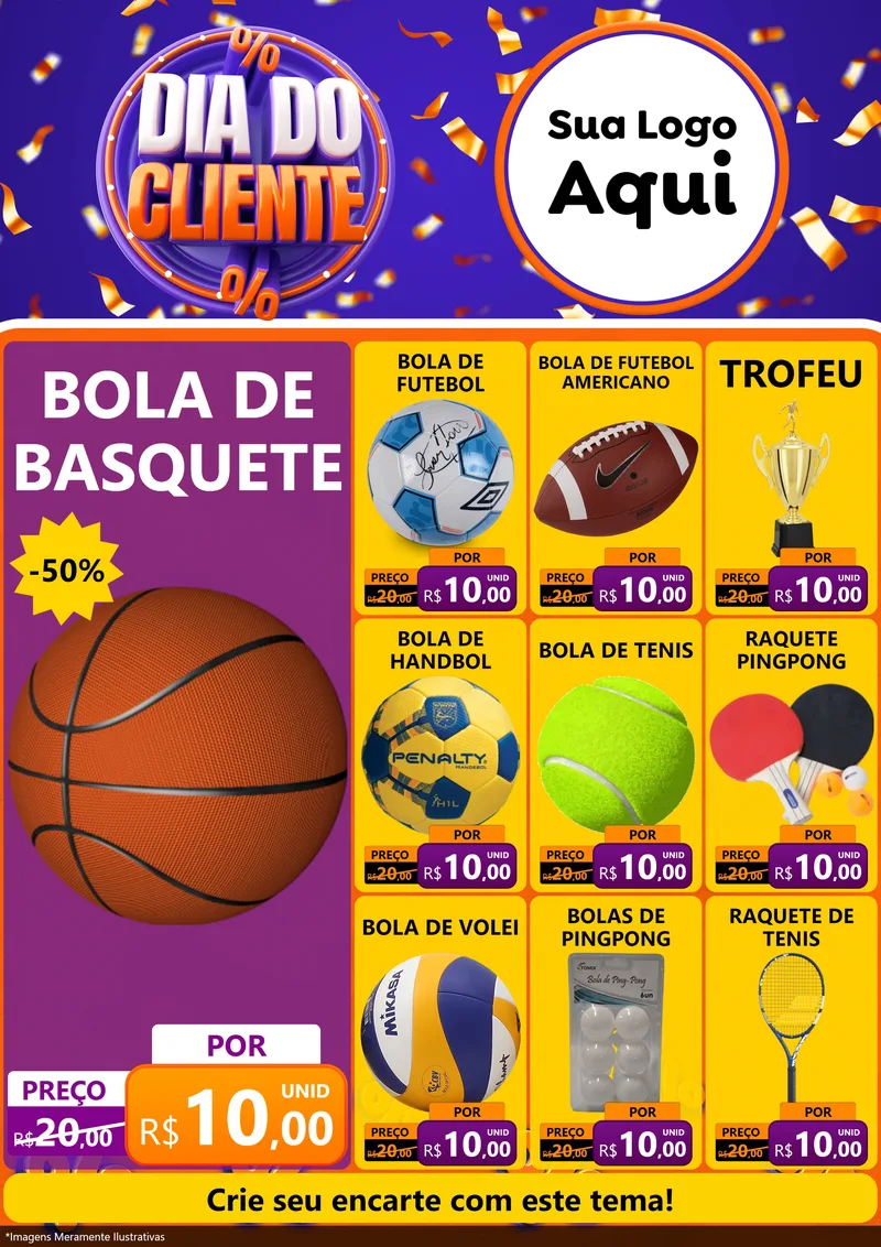Modelo de Encarte para Encarte A4 Vertical com o tema Dia do Cliente para Artigos Esportivos