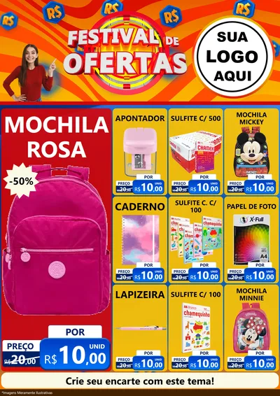 Modelo de Encarte para Encarte A4 Vertical com o tema Festival de Ofertas para Papelaria