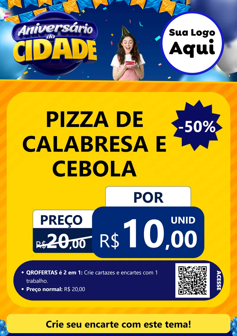 Modelo de Cartaz para Cartaz A4 Vertical com o tema Aniversário da Cidade para Pizzaria
