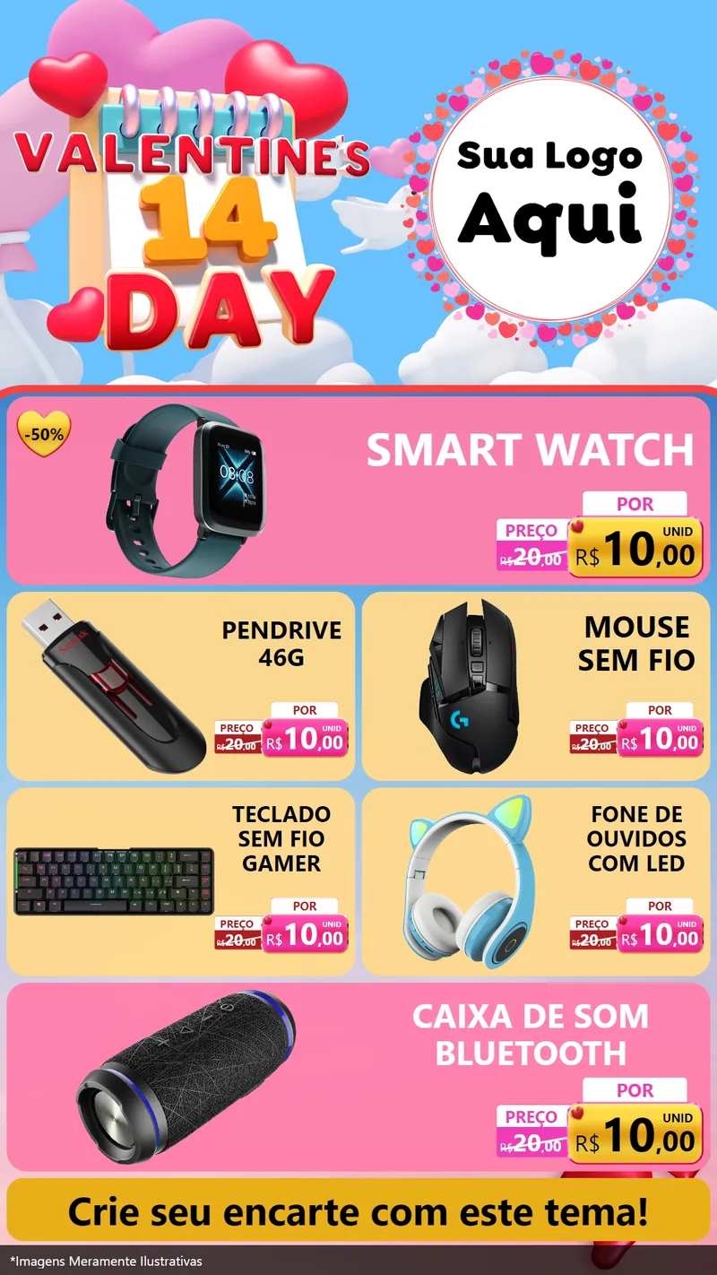 Modelo de TV para TV Vertical com o tema Valentine's Day para Informática