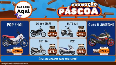 Modelo de TV para TV Horizontal com o tema Promoção Páscoa para Concessionaria de Motos