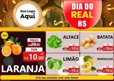 Modelo de Encarte para Encarte A4 Horizontal com o tema Dia do Real para Hortifrúti
