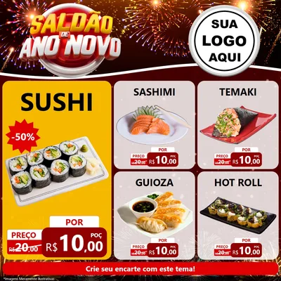 Modelo de Rede Social para Feed Facebook com o tema Saldão de Ano Novo para Comida japonesa