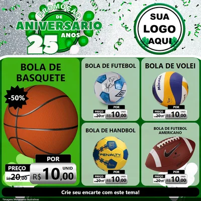 Modelo de Rede Social para Feed Facebook com o tema Promoção de Aniversário - 25 Anos para Artigos Esportivos
