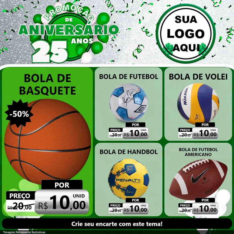 Modelo de Rede Social para Feed Facebook com o tema Promoção de Aniversário - 25 Anos para Artigos Esportivos