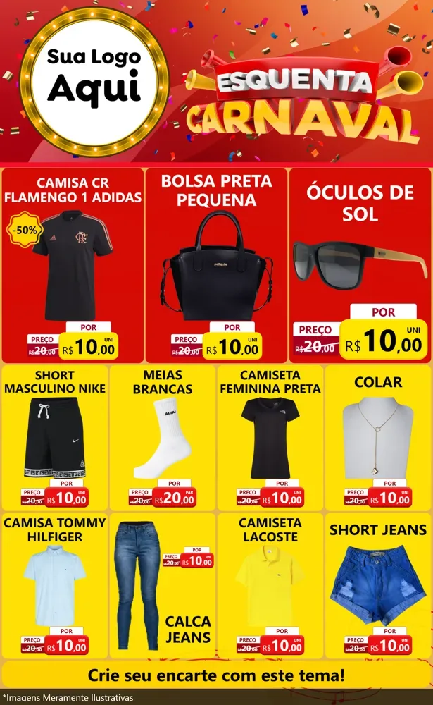 Modelo de Encarte para Encarte Grande com o tema Esquenta Carnaval para Roupas e acessórios