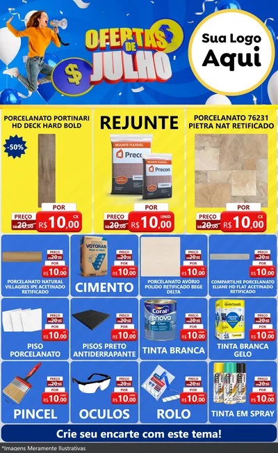 Modelo de Encarte para Encarte Grande com o tema Ofertas de Julho para Pisos e revestimentos