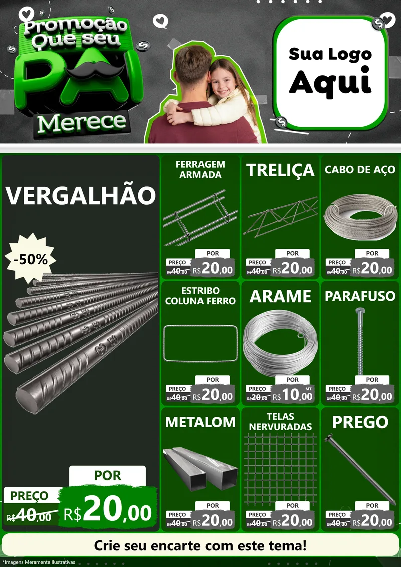 Modelo de Encarte para Encarte A4 Vertical com o tema Promoção Que seu Pai Merece para Ferragens