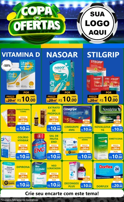 Modelo de Encarte para Encarte Grande com o tema Copa de Ofertas para Farmácia