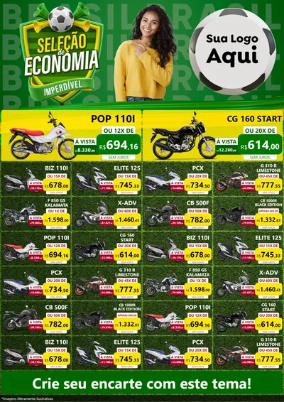 Modelo de Encarte para Encarte A4 Vertical com o tema Seleção de Economia - Copa para Concessionaria de Motos