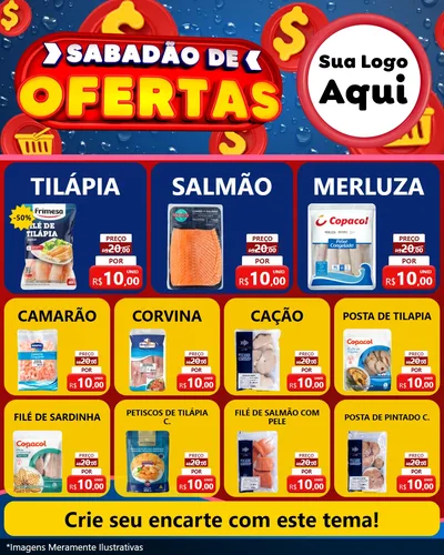 Modelo de Rede Social para Feed Instagram com o tema Sabadão de Ofertas para Peixaria
