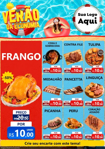 Modelo de Encarte para Encarte A4 Vertical com o tema Verão da Economia para Assados