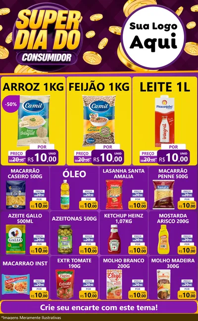 Modelo de Encarte para Encarte Grande com o tema Super Dia do Consumidor para Supermercado