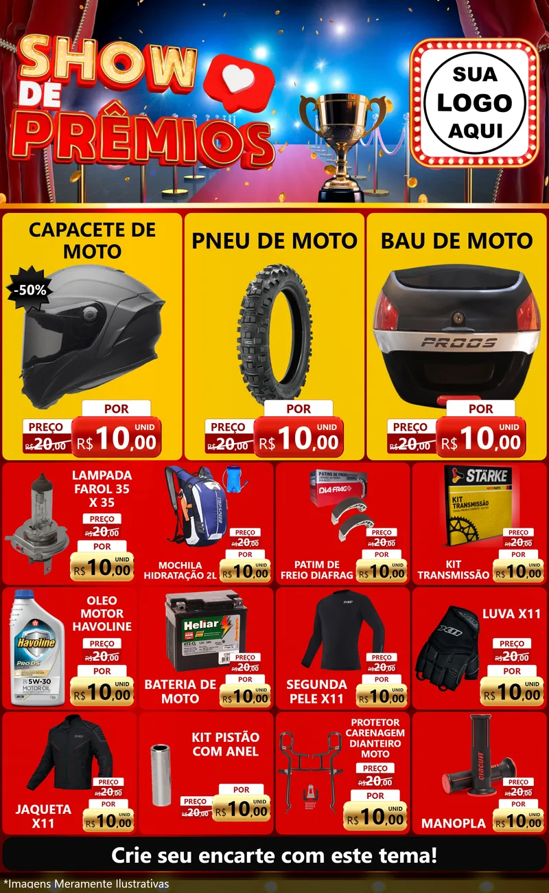 Modelo de Encarte para Encarte Grande com o tema Show de Prêmios para Moto peças